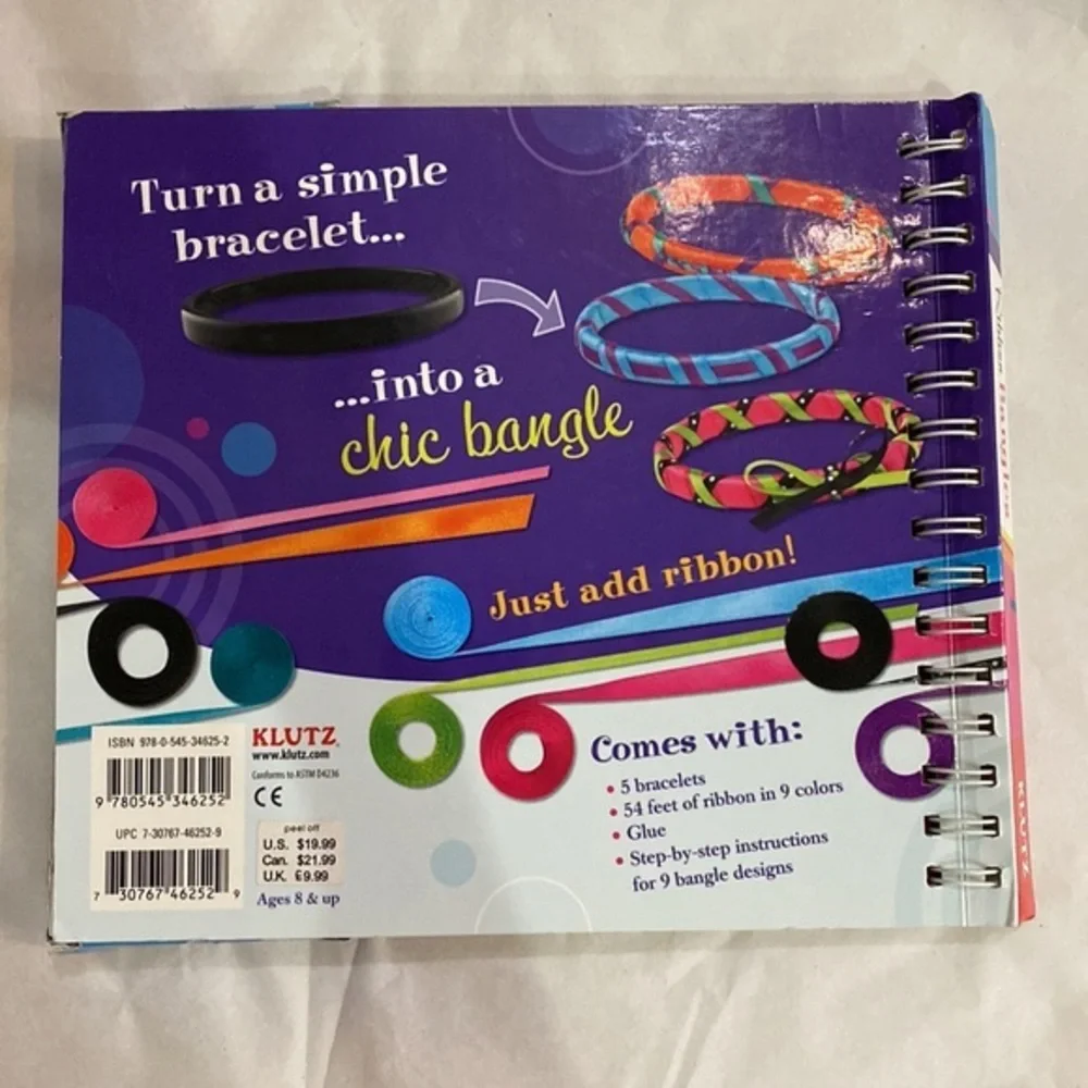Klutz Ribbon Bangles DIY Bracelet Craft Kit Book 4 Forms Ribbon Ages 8+